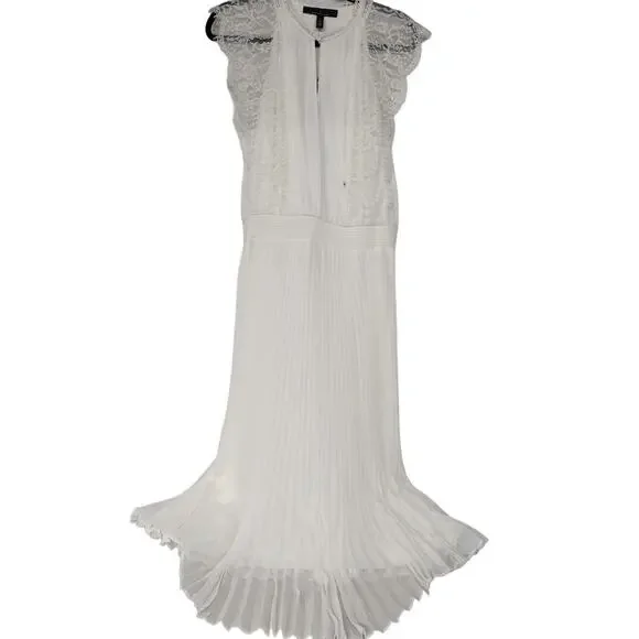 White House Black Market | Dresses | Nwt White House Black Market Sz4 Lace  Cap Sleeve Pleated Midi White Pleated | Poshmark